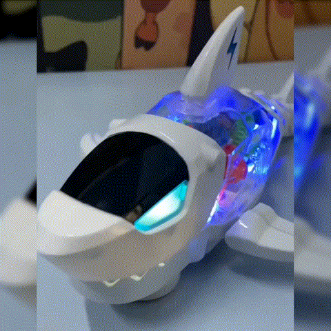 Animation of the Electric Gear Shark toy walking and lighting up